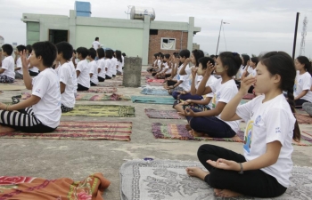 Yoga Practice Session at Phaung Daw Oo Monastic Education High School prior to the Mass Yoga Camp to celebrate the International Day of Yoga 2019 #IDY2019 (to be celebrated on 22nd June 2019)